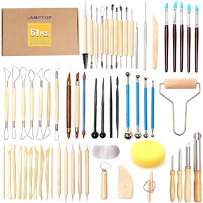 LAMPTOP 61Pcs Pottery Ceramic Tools & Polymer Clay Sculpting Tools Set for Pottery Modeling Clay Tools and Carving, Air Dry Clay Tools