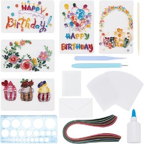 WEBEEDY 20 Sets Handmade DIY Greeting Card Kits Birthday Theme Quilling Card Kit with Paper Quilling Strips Tools DIY Happy Birthday Congratulation Cards for Friends Families and Colleagues