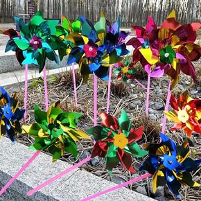 200 Pcs Plastic Rainbow Pinwheels for Kids, Wind Spinners Pin Wheels Outdoor,Windmills with Stick, Pinwheels for Yard and Garden, Assorted Color