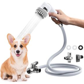 Dog Shower Attachment, Pet Shower Set with 9.84ft Hose, 3-mode Handheld Dog Shower Head, Pet Shower Attachment with Diverter Valve, No Drill Hook, Pet Bathing Tool