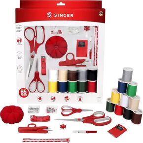 SINGER Sewing Kit in Red - Complete Beginner Sewing Supplies with Scissors, Thread, Needles, and More for Sewing, DIY Crafts and Mending, 65pc Set