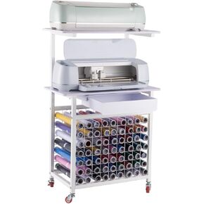 Organizer and Storage Cart For Cricut Machines Vinyl Rolls Organization,Double Machine holding Fully Open.With Drawer For craft tools.Easily to Move.