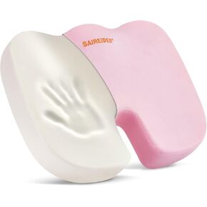 SAIREIDER Office Chair Cushion, Car Seat Cushion, Memory Foam Coccyx Cushion Pads for Tailbone Pain, Sciatica Relief Pillow, Correct Sitting Posture (Pink)