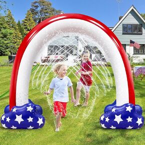 الرابع من شهر يوليو ، رشاشات قابلة للنفخ للأطفال ، 8f * 5.5f Flag Flag American Sprinkler Outdoor Water Toys للأطفال البالغين في الرابع من يوليو يوم الاستقلال في الفناء الخلفي للحفلات الخارجية الخارجية للألعاب
