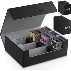 Trading Card Storage Box for 1800+ Cards, Durable PU Leather with Strong Magnetic Closure, Fits MTG, Yu-Gi-Oh, Sports Cards, Includes 10 Dividers and 3 Foam Stoppers, Black & Gray