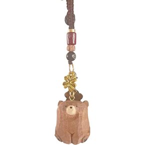 Handmade Black Brown Polar Bears Lucky Keychain, Wooden Bear Keychain with Four-Leaf Clover Charm Birthday Gift