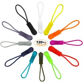 EuTengHao 120 Pcs Zipper Pulls Zipper Extension Pulls Nylon Cord Zipper Tag Replacement for Clothes, Backpacks, Traveling Case, Handbag, Purse Zipper Replacement Tag Tents (12 colors)