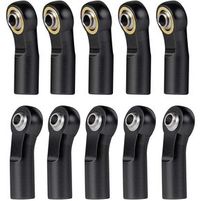 10Pcs Link Rod End Joint Aluminum Bend/Curved Ball Joints M3 Metal Ball End Head Holder Tie for 1/10 RC Axial SCX10 90046 (Black)