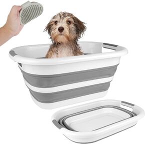 Collapsible Dog Bathtub,26L Foldable Pet Bathtub and Silicone Shower Brush, Pet Wash Tub for Puppy, Small Dog and Cat