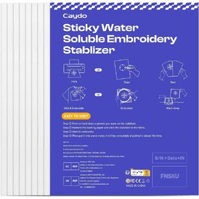 Caydo Water Soluble Embroidery Stablizer, 8Pcs 8.5"x11" Self Adhesive Printable Paper Stablizer for Draw or Print, Wash Away Sewing Stablizer for Hand and Machine Embroidery