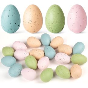 24 Pcs Easter Speckled Eggs, 2.4in 4 Colors Plastic Speckled Eggs and Vase Filler Faux Chicken Eggs for Easter Decorations Basket Filler Vase Decorating