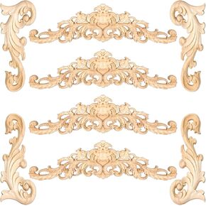 8 Pcs Wood Appliques Decorative and Onlays for Furniture Carved Onlays DIY Decorative Long Wood Carving Appliques for Door Decor, 2 Sizes
