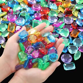 100 Pcs Toy Gems Pirate Treasure Jewels Bling Diamonds Jumbo Acrylic Large Fake Gems Vase Filler Multicolor Plastic Gemstones for Party Table Scatters Decorations Xmas Gift Filling Favors, 6 Styles