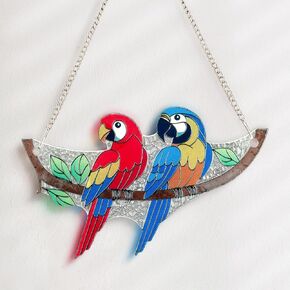 الطيور الزجاجية الملونة 6.4 "× 4" - Macaw Bird Glass Suncatcher على فرع للنافذة الداخلية ، وطيور Suncatchers للنوافذ ، والطيور الزجاجية المعلقة ، وهدية مثالية لمحبي الطيور