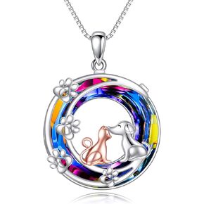 KQF Dog Necklace for Women Sterling Silver Crystal Cat Jewelry Pet Necklace Gifts for Women