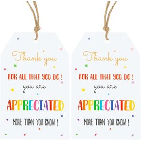 Anwyll Thank You Gift Tags,Thank You for All That You Do Tags,100Pcs Thank You Gift Tags for Favors,White Paper Gift Tags with String for Employee Mothers Day Teachers Day Thanksgiving Wedding Party