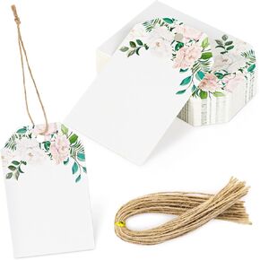 SallyFashion 40PCS Blank Gift Tags, Floral Paper Tags with String Flora Gift Tags for Baby Shower Birthday Wedding DIY