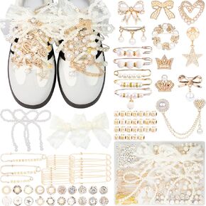 Deinduser 339 Pcs Shoe Charms for Sneakers, Junk Socks Charms Kit, Shoe Charms, Shoelace Charms, Shoe Charms for Sneakers Women, Sock Charms, Shoe Charms Kit with Pearl Bow