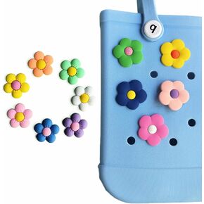 Ella & Emma 16Pcs Flower Charm Accessory for Bogg Bags and Simply Southern Totes, Decorative Accessories to Customize Your Beach Tote Bag (16pc Rainbow Flowers)