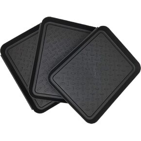 Home-Garden Multi-Purpose Boot Mat Tray Indoor & Outdoor Waterproof Plastic Shoe Mat Pet Bowl for Floor Protector - Black, 3 Packs