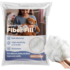 RAINFLOW Polyester Premium Fiber Fill-250g/8.8oz Polyester Fiber Fill,Stuffing for Pillow,Small Dolls,Cushion,Craft and Stuffed Animals,pp Cotton Stuffing for DIY Craft,Recyclable
