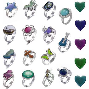 15pcs Adjustable Mixed Mood Rings for Mixed Color Changing Mood Rings for Festival Birthday Christmas Costume Props Halloween Party Favors