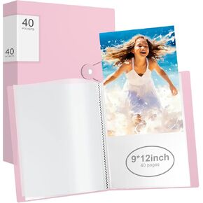 Portfolio Binder with Plastic Sleeves - Presentation Book for Artwork,8.2 x 11 Portfolio Folder with Clear Sheet Protectors - Display 40 Pages Book,Important Document Organizer, 1 Pack(Pink)