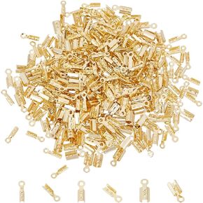Ph Pandahall 300pcs Cord End Caps 3 أحجام ، طية مقعدة من الذهب 14K على الأطراف النحاسية CARPS CRIMP نهايات حبل جلدية حبل نهاية لصنع المجوهرات صنع سوار DIY in Kuwait