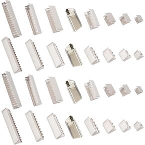 PH PandaHall 48pcs 8 Sizes Ribbon Crimp Ends, Brass Belt Buckle End Tip 6/8/10/16/17/21/25/30mm Ribbon Crimp End Fasteners Clasp Leather Crimp Ends Strap Ends for Bag Jewelry Making Findings, Platinum