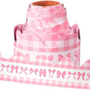 32.8 ft Pink Bow Bulletin Board Border Bowknot Coquette Die Cut Border Trim Back to School Board Border Decorative for Classroom Office Valentine‘s Day Decoration