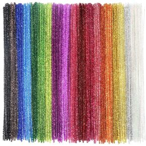 TOAOB 200pcs Pipe Cleaners Chenille Stems 20 Colors Glitter Pipe Cleaners Set 12 Inch Fuzzy Sticks Craft Supplies for DIY Art Craft Projects Home Decorations