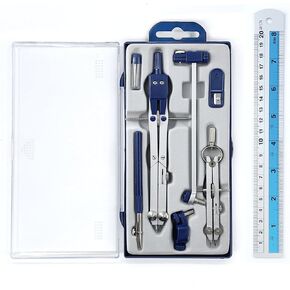 Metal Compass and Ruler Geometry Set,Drawing Compass,Drafting Compass,Extension Leg,Compass Geometry Tool for Students, Engineering (MDC_02R)