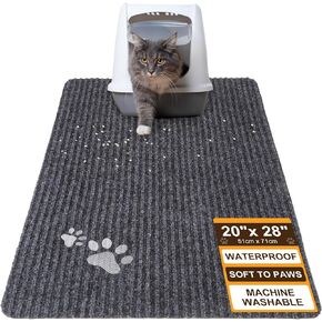 BEAUTYZOO Cat Litter Mat Litter Trapping Mat, 20"x 28" Small Litter Box Mat, Waterproof Kitty Litter Mat, Non-Slip Litter Rug Mats Pads for Floor Scatter Control, Soft on Paws & Easy to Clean, Grey