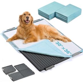 Dog Pads Extra Large 30×36in Puppy Dog Pee Pad Holder Secure Lock Anti-Slip Leak-Proof Detachable Indoor Dog Potty Tray Include 20 Pet Pee Pads for Puppies Doggies & Large Dogs