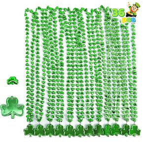 JOYIN 36 PCS St Patricks Shamrock Necklaces Irish Clover Green Bead Pendant Necklace, St. Patrick's Day Party Supplies, Necklace Dressing-up Accessories, Saint Patricks Decorations