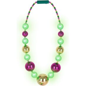 ArtCreativity Large Light Up Mardi Gras Necklace - Mardi Gras Beads in Purple, Green, and Gold - 3 Flashing Modes with Batteries Included - Light Up Mardi Gras Accessories for Costume
