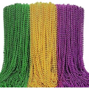 102 PCS Mardi Gras Beads Green Purple Gold Metallic Beads Necklaces Accessories Bulk Carnival Beads Necklace for Parade Throws Party Decorations Supplies Favors