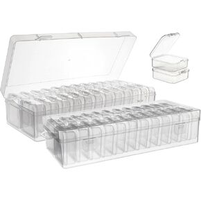 ZIIYAN Bead Storage Containers, 48 Small Clear Plastic Bead Organizer Box with Hinged Lid, Craft Organizers and Storage, Small Storage Containers for Diamond Painting Art, Small Parts, Jewelry Charms
