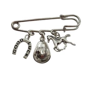 Dainty Cowboy Hat and Horse Charm Pendant Brooch, Punk Style Horseshoe Charm Pin for Man Woman, Classic Western Jewelry Accessories