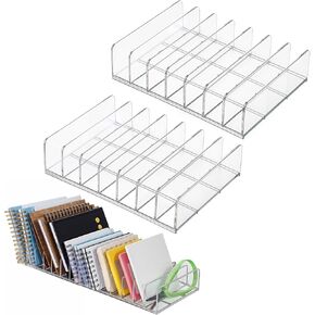 2 Pcs Acrylic Mail Holder, Acrylic File Mail Desktop Organizer Sorters, 7 Compartments Acrylic Mail Organizer, Clear Desk Organizer File Holders, Acrylic Letter Organizer for Office, Home, School