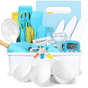 37PCS Kids Cooking Sets Real, Kids Cooking and Baking Gift Set with Storage Case Timer Kid Safe Knives Cutting Board, Toddler Real Kitchen Tools, Birthday Gifts for Girls Boys Age 4 - 8