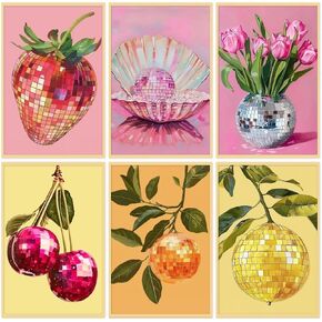 6P Disco Ball Paint by Numbers Kit for Adults, DIY Fruit Adult's Paint by Numbers on Canvas, Easy Acrylic Watercolor Oil Painting by Number Without Frame(8x12 in)