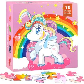 Unicorn Floor Puzzle for Kids Ages 3-5 Years Old: 70 Pieces Large Jigsaw Puzzles for Toddlers 4-8 Learning Educational Development Toys Game Girls Christmas Birthday Easter Gift