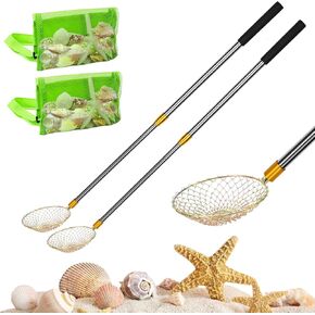 Marforever 2 قطعة من أسماك القرش Sifter Sand Sifter مع أكياس قذيفة ، ورمال رمال الشاطئ ، مقبض طويل المقبض ، مغرفة رملية Scoope Scoop لالتقاط أدوات الصيد على الشاطئ