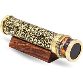 RII Handcrafted Etched Lacquered Brass Kaleidoscope, Oil Object Chamber Classic Kaleidoscope-Unique Gift Ideas for Someone Special, (7"x1.5")