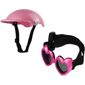 2 Pieces Small Dog Helmet and Goggles, Puppy Sunglasses UV Protection, Doggy Cap Safety Cap, Puppy Motorcycle Helmet, Protect Head Sunproof Rainproof Puppy Helmets
