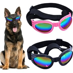 2 PCS Dog Goggles Dogs Sunglasses Eye Eye Comply Tergle Grade Class Wind Gu Rupl Protection Black and Pink Pet Pet مع حزام قابل للتعديل للتزلج على التزلج على ركوب الدراجة المشي لمسافات طويلة
