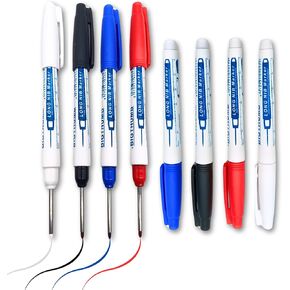 Long Head Deep Hole Marker - 33mm Multi-purpose Long Nib Marking Tool Waterproof Deep Drill Long Nose Permanent Pens Quick-Dry Colorful Markers for Carpenters Builders Construction & Decoration(8 Pcs)