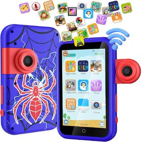 VATOS Kids Smart Phone Toy for Girls Boys 3 4 5 6 7 8 9 Years Old, 4" Large Touchscreen Spider Style Kids Cell Phone with Dual Camera, Music Player, Puzzle Game, 8GB Memory Learning Toy Birthday Gift