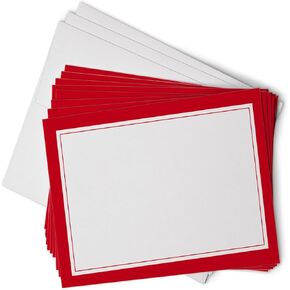 Hill Valley Greetings Blank Border Flat Note بطاقات مع الأظرف - 40 بطاقات مسطحة كلاسيكية مع مظاريف - بطاقات فارغة غير قابلة للطي للألواح التجارية للأحداث المهنية والرسمية (RED)